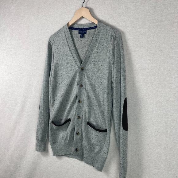 Thomas Parker Mens Cardigan Sweater Size Medium Suede Elbow Patches Grandpacore - Picture 2 of 11